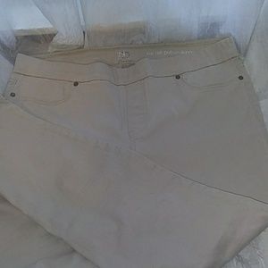 Khaki stretch skinny pants.  New direction